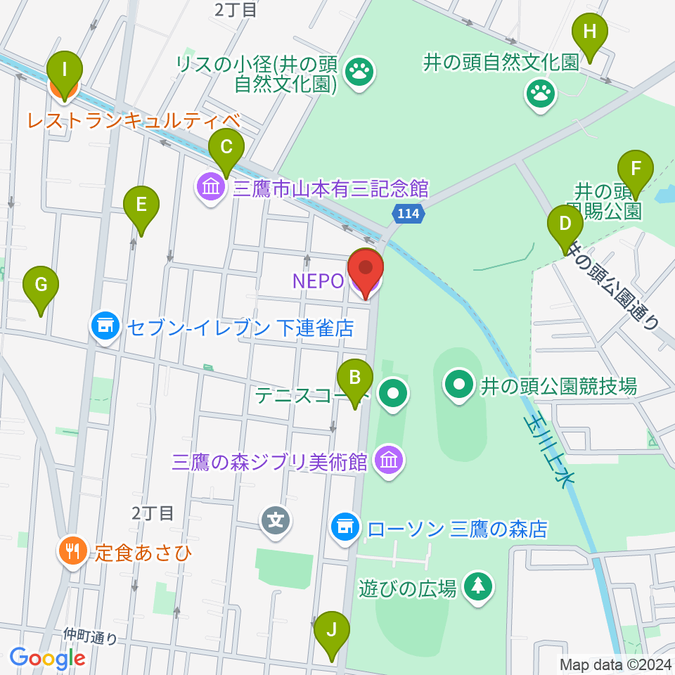 吉祥寺NEPO周辺のファミレス・ファーストフード一覧地図