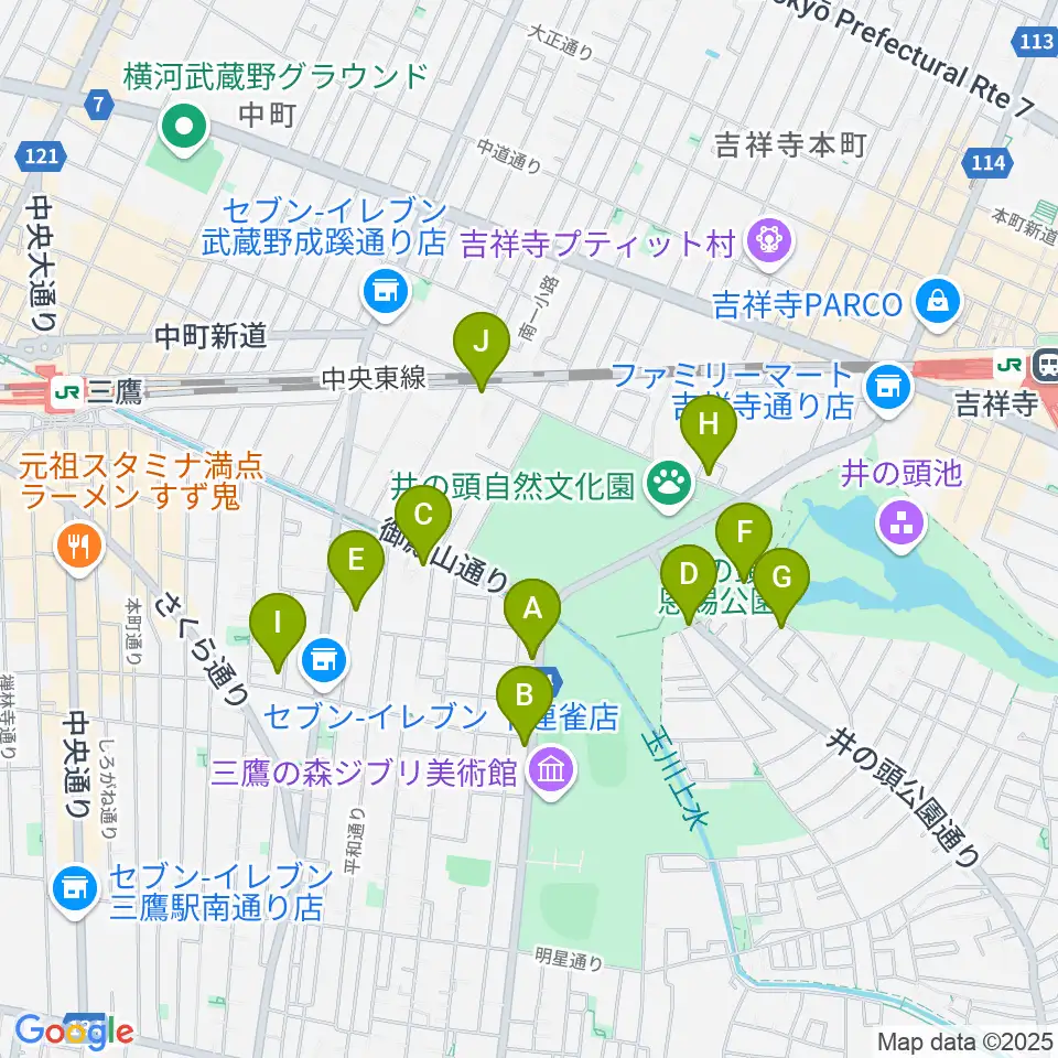 吉祥寺NEPO周辺のファミレス・ファーストフード一覧地図