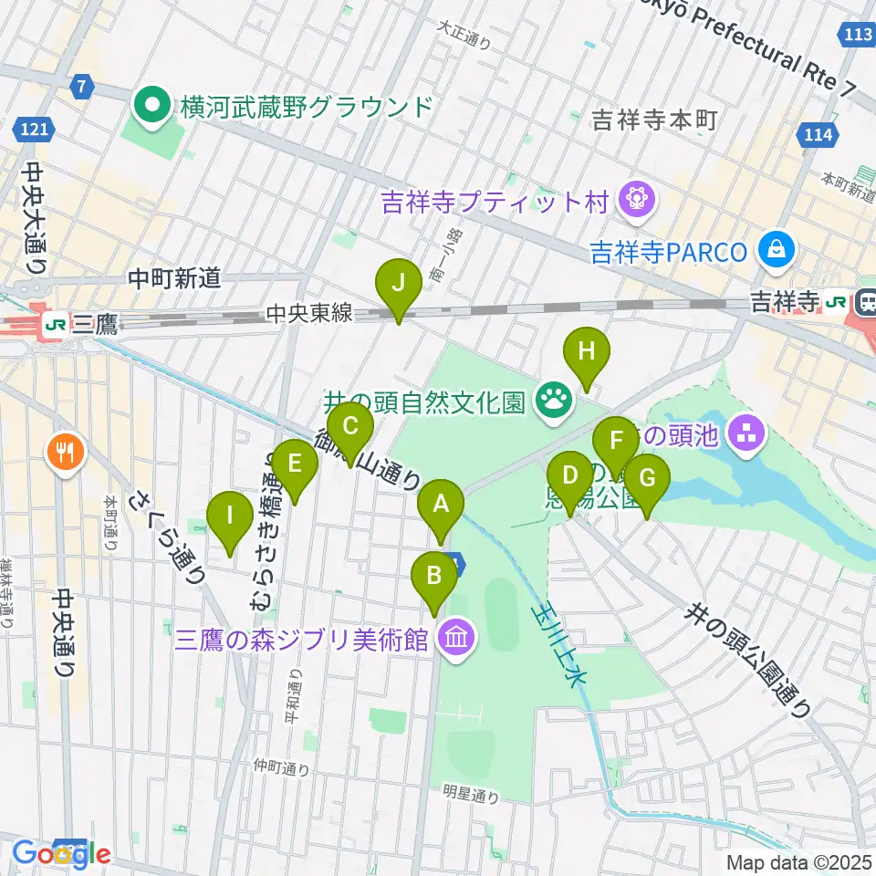 吉祥寺NEPO周辺のファミレス・ファーストフード一覧地図