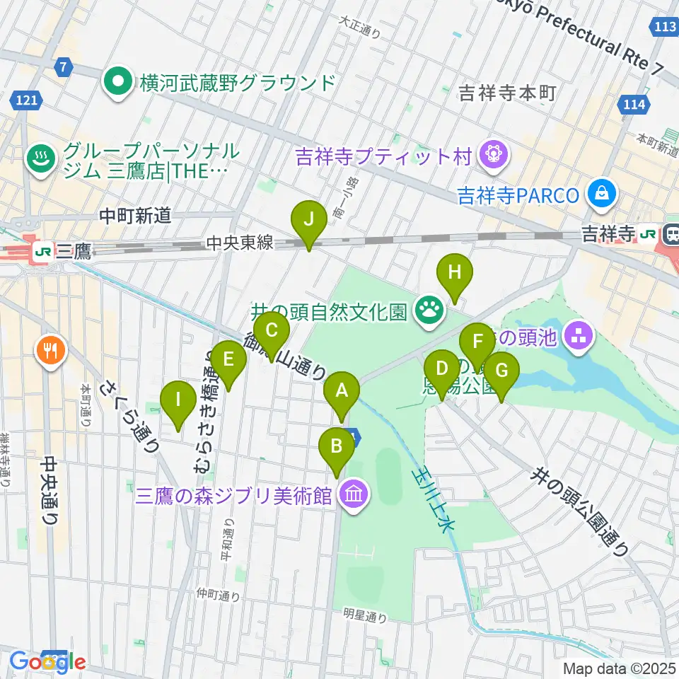 吉祥寺NEPO周辺のファミレス・ファーストフード一覧地図