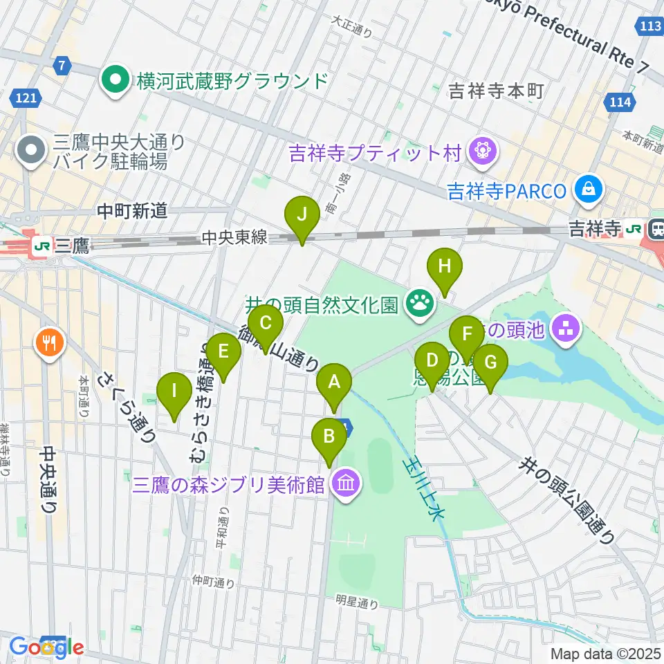 吉祥寺NEPO周辺のファミレス・ファーストフード一覧地図