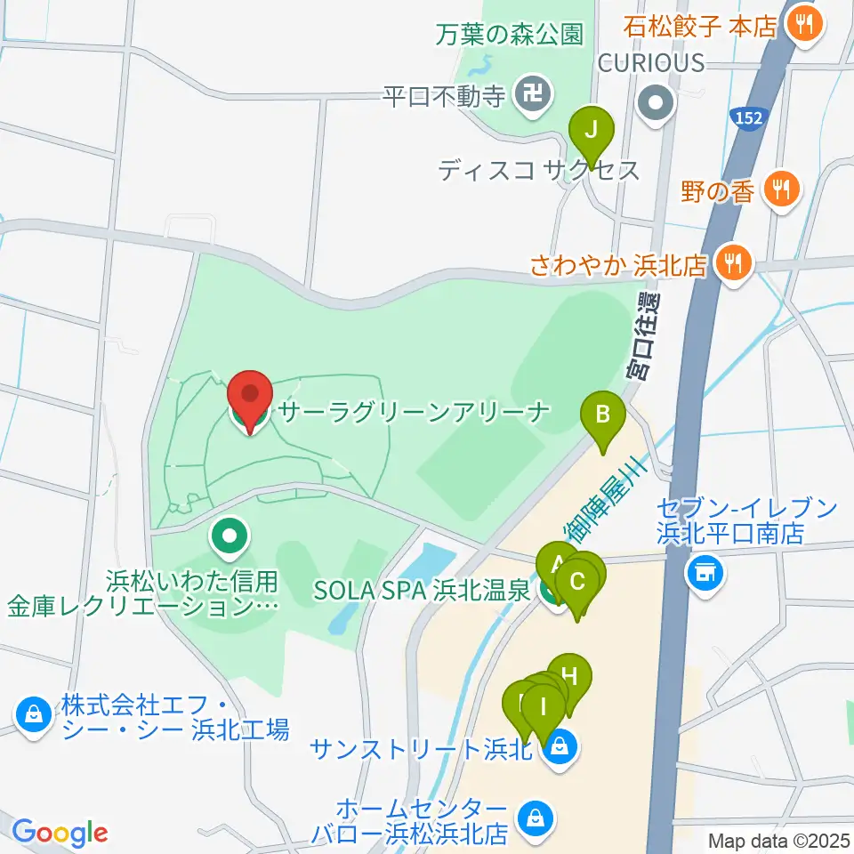 サーラグリーンアリーナ周辺のファミレス・ファーストフード一覧地図