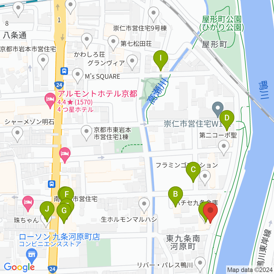 Theatre E9 Kyoto周辺のファミレス・ファーストフード一覧地図