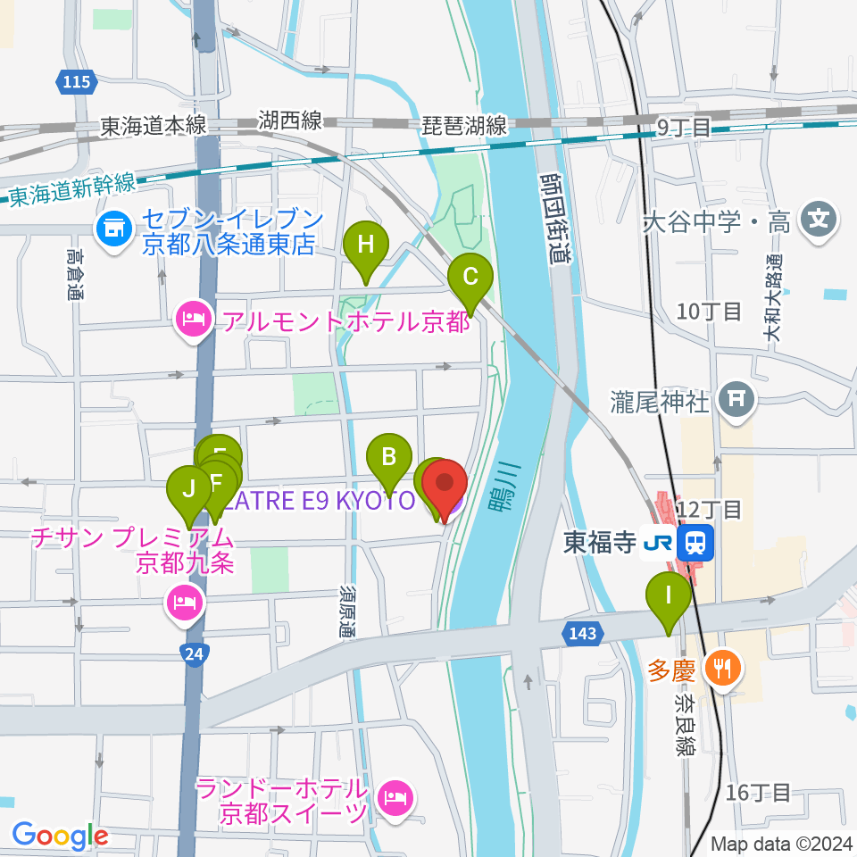 Theatre E9 Kyoto周辺のファミレス・ファーストフード一覧地図