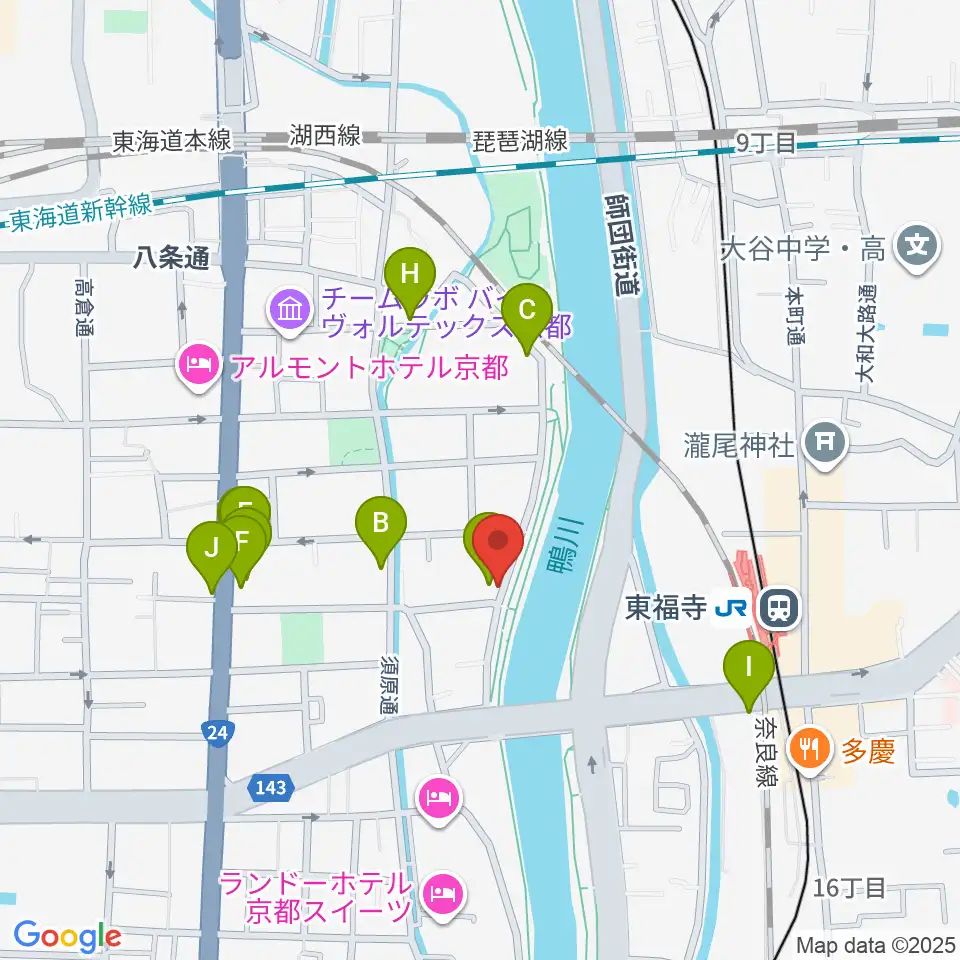 Theatre E9 Kyoto周辺のファミレス・ファーストフード一覧地図