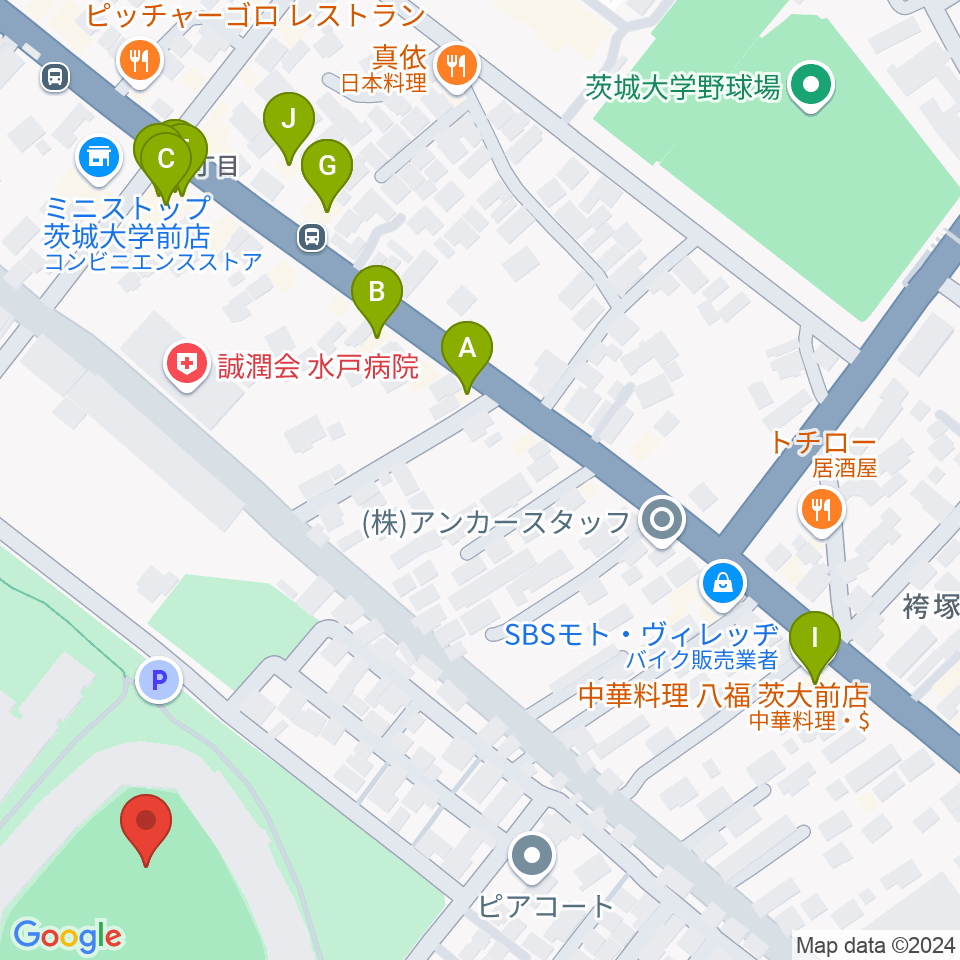 堀原運動公園野球場周辺のファミレス・ファーストフード一覧地図