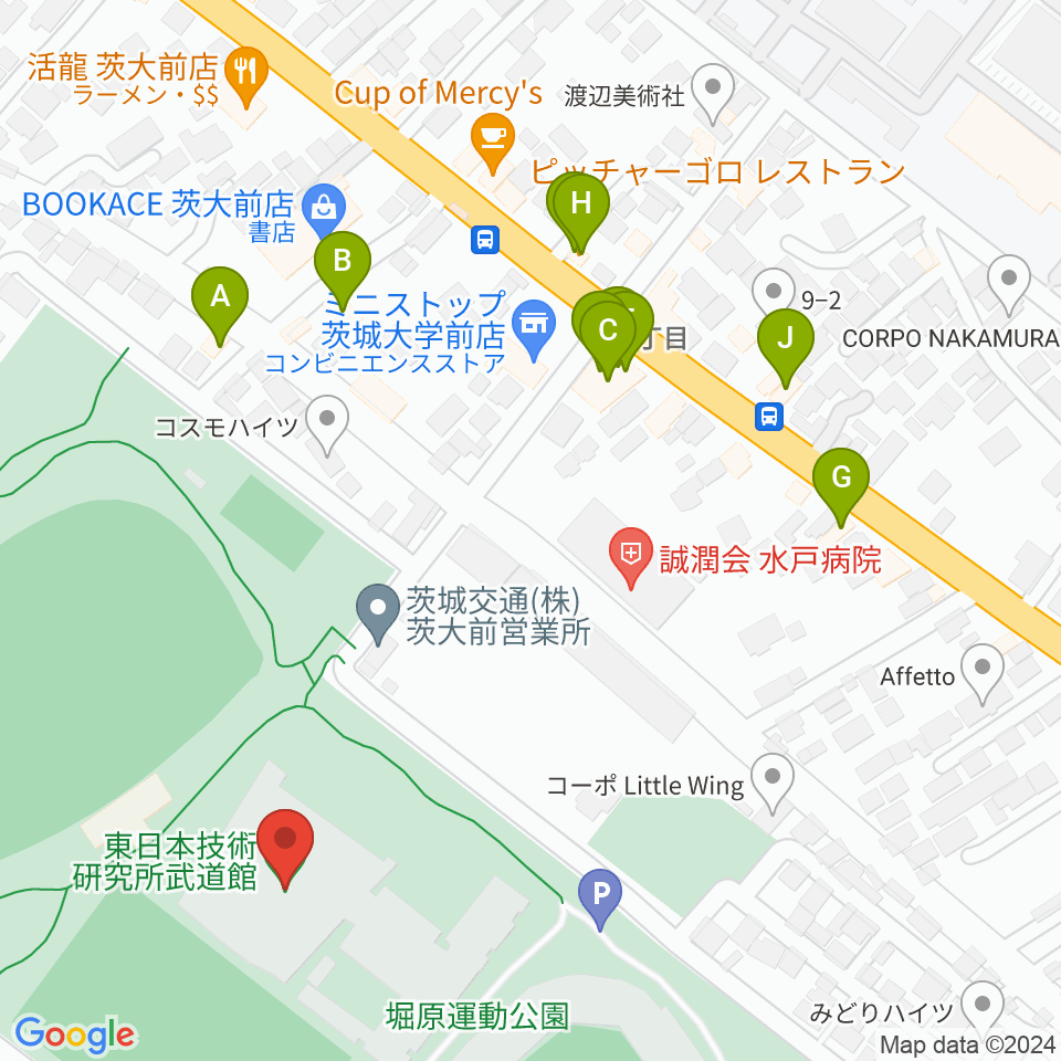 東日本技術研究所武道館周辺のファミレス・ファーストフード一覧地図