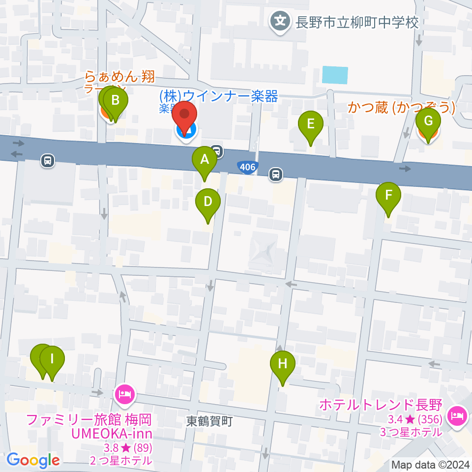 ウインナー楽器周辺のファミレス・ファーストフード一覧地図