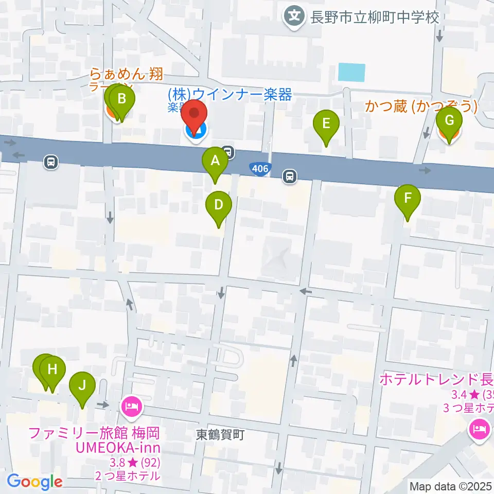 ウインナー楽器周辺のファミレス・ファーストフード一覧地図