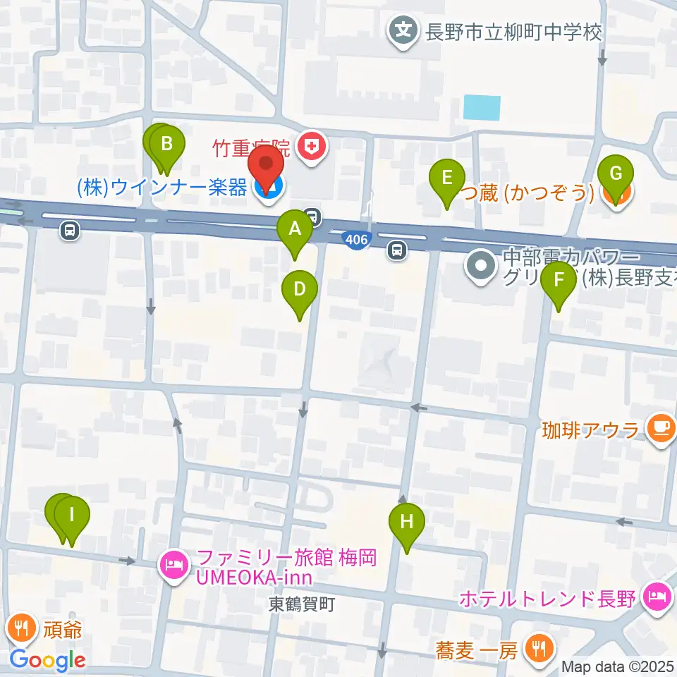 ウインナー楽器周辺のファミレス・ファーストフード一覧地図