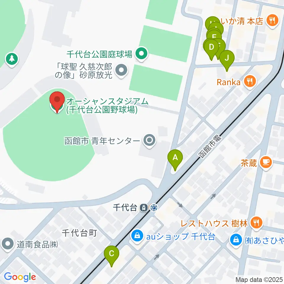 千代台公園野球場 オーシャンスタジアム周辺のファミレス・ファーストフード一覧地図