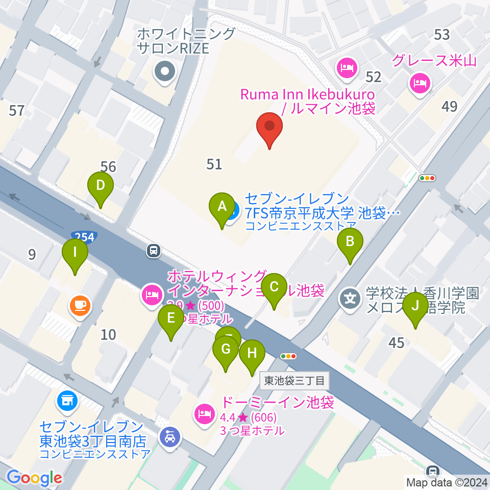 帝京平成大学冲永記念ホール周辺のファミレス・ファーストフード一覧地図