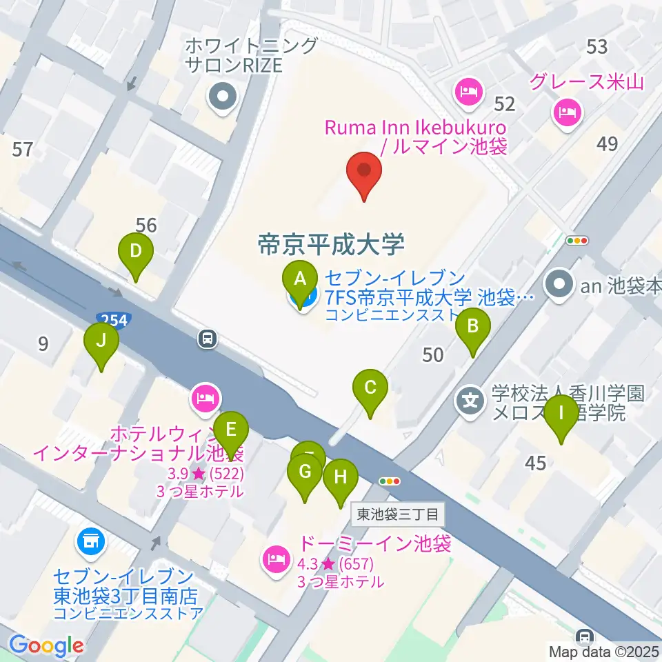 帝京平成大学冲永記念ホール周辺のファミレス・ファーストフード一覧地図
