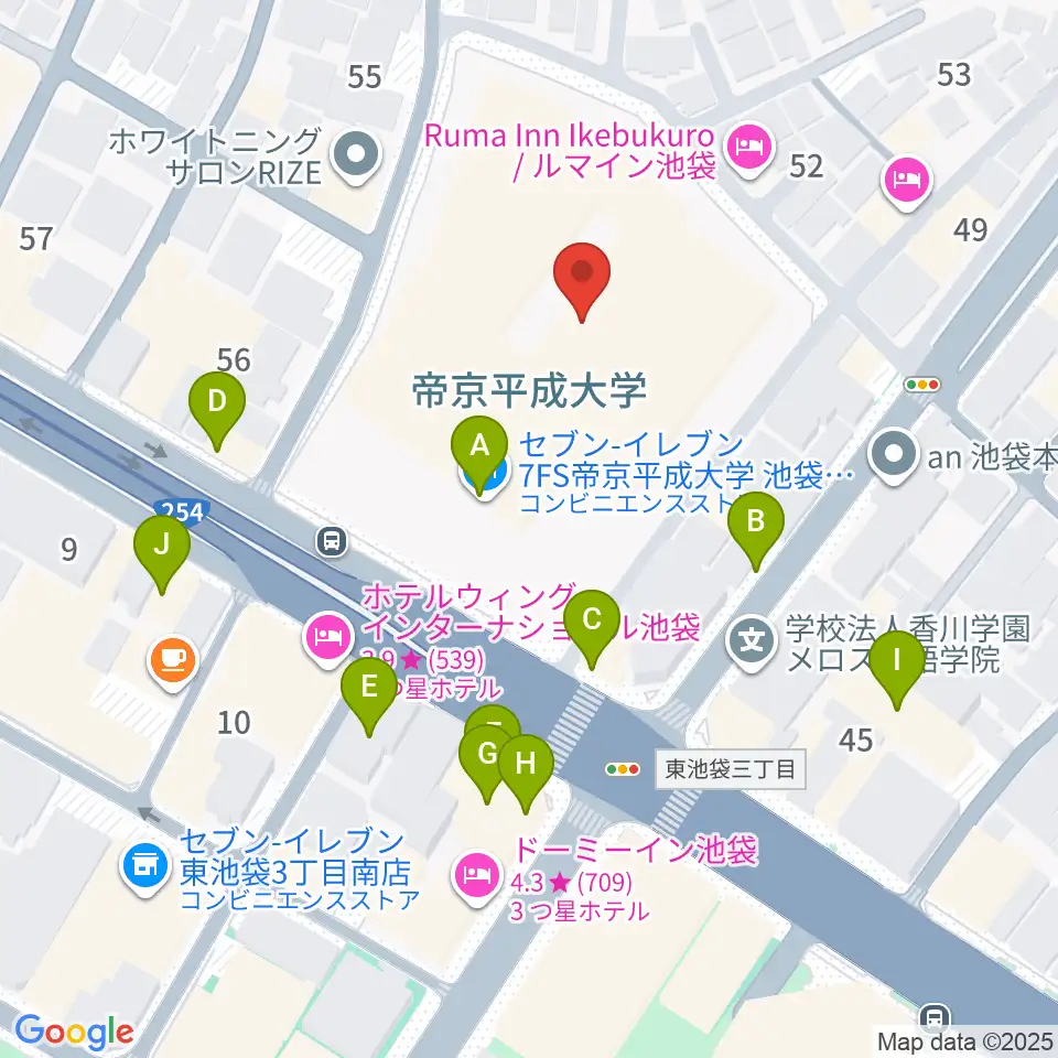帝京平成大学冲永記念ホール周辺のファミレス・ファーストフード一覧地図