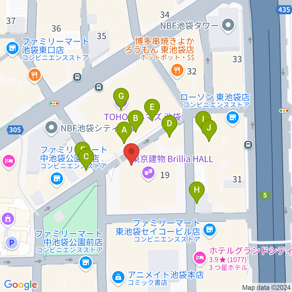 池袋harevutai周辺のファミレス・ファーストフード一覧地図