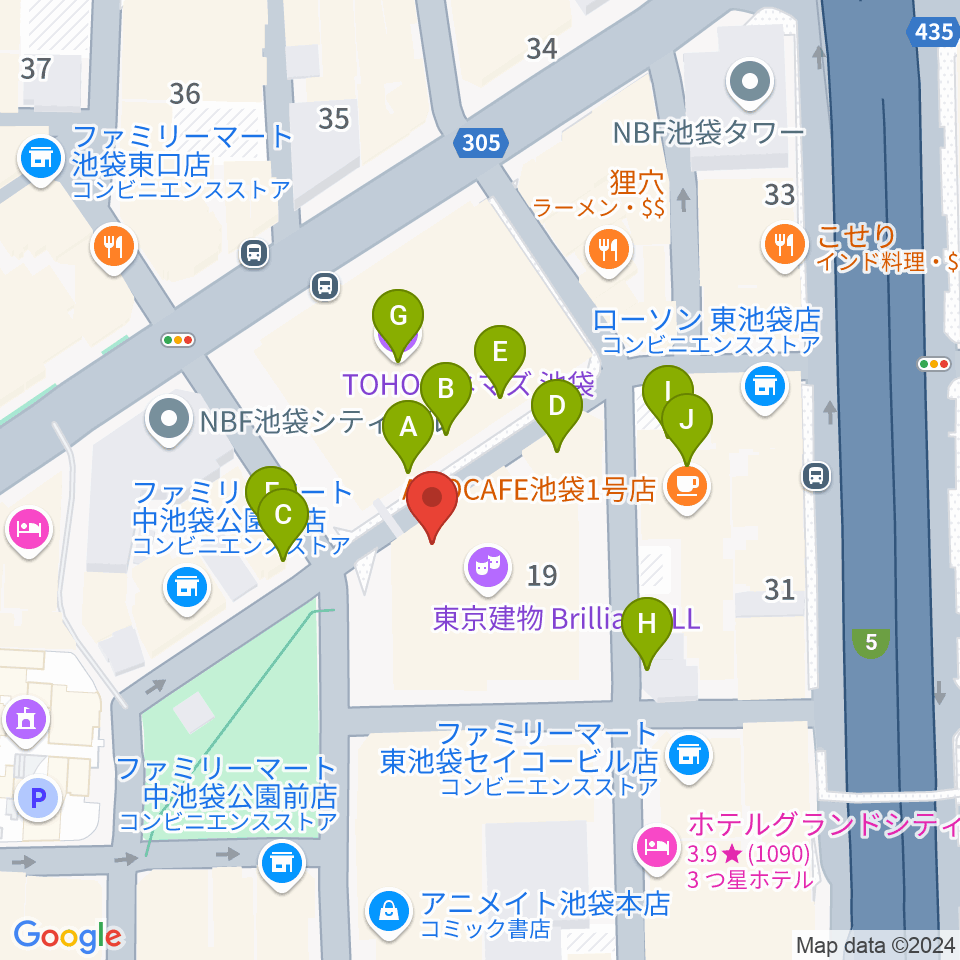 池袋harevutai周辺のファミレス・ファーストフード一覧地図