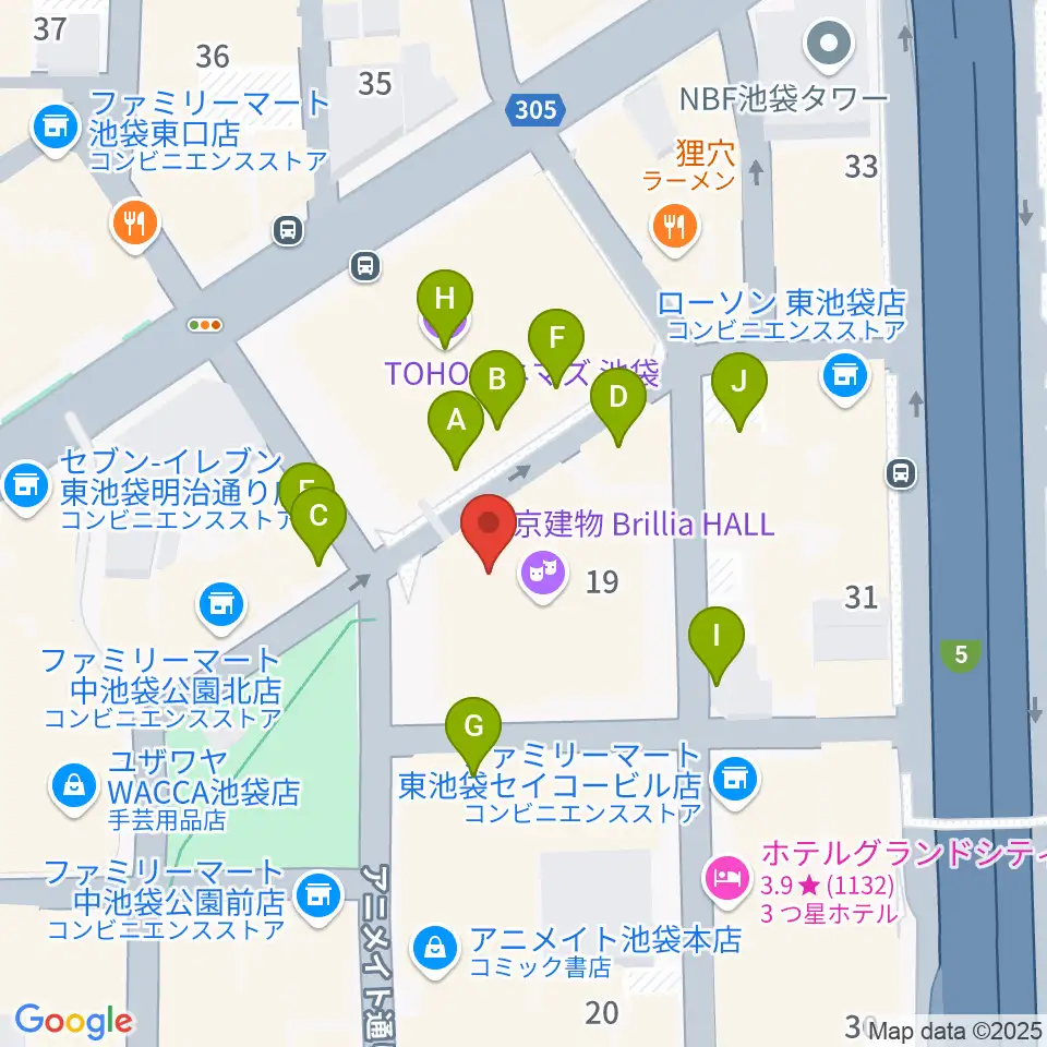 池袋harevutai周辺のファミレス・ファーストフード一覧地図