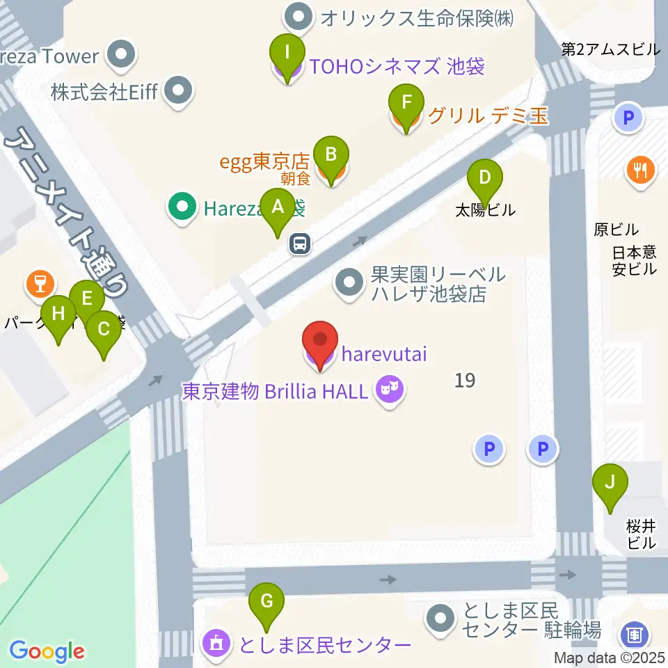 池袋harevutai周辺のファミレス・ファーストフード一覧地図