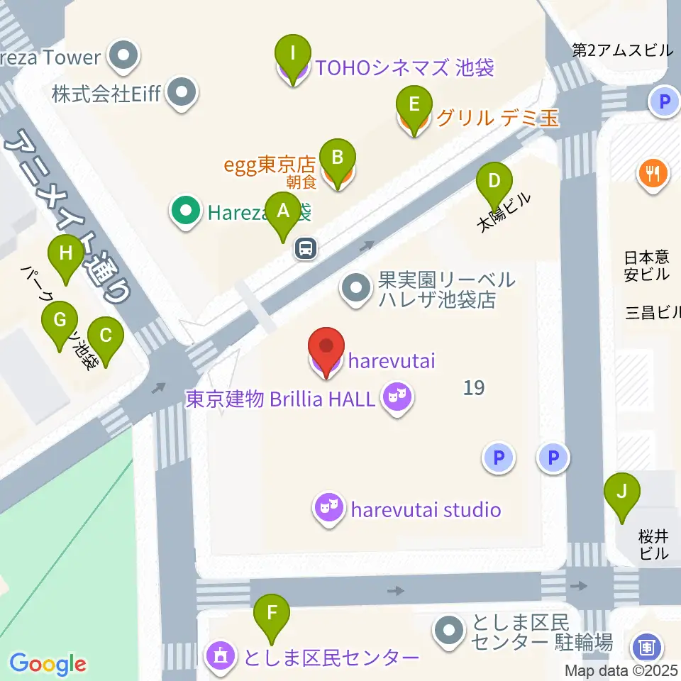池袋harevutai周辺のファミレス・ファーストフード一覧地図