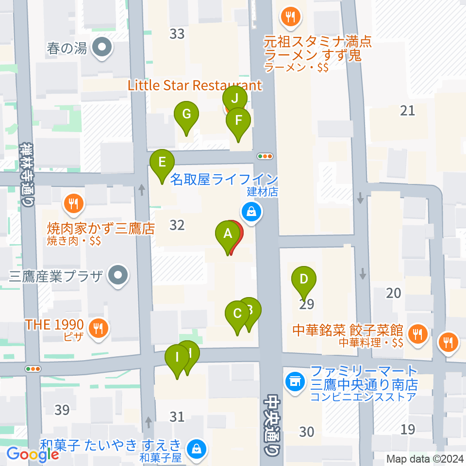 三鷹おんがくのじかん周辺のファミレス・ファーストフード一覧地図