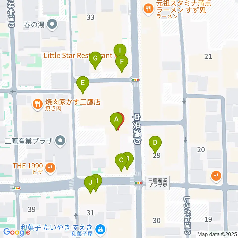 三鷹おんがくのじかん周辺のファミレス・ファーストフード一覧地図