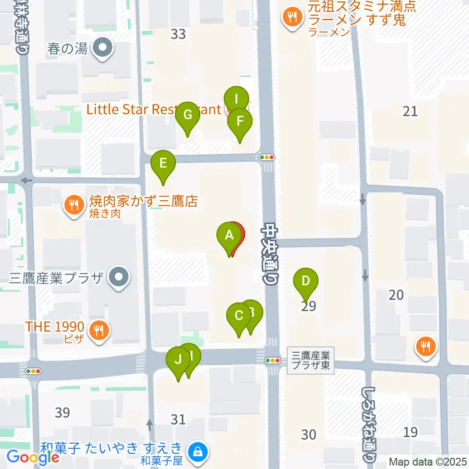 三鷹おんがくのじかん周辺のファミレス・ファーストフード一覧地図