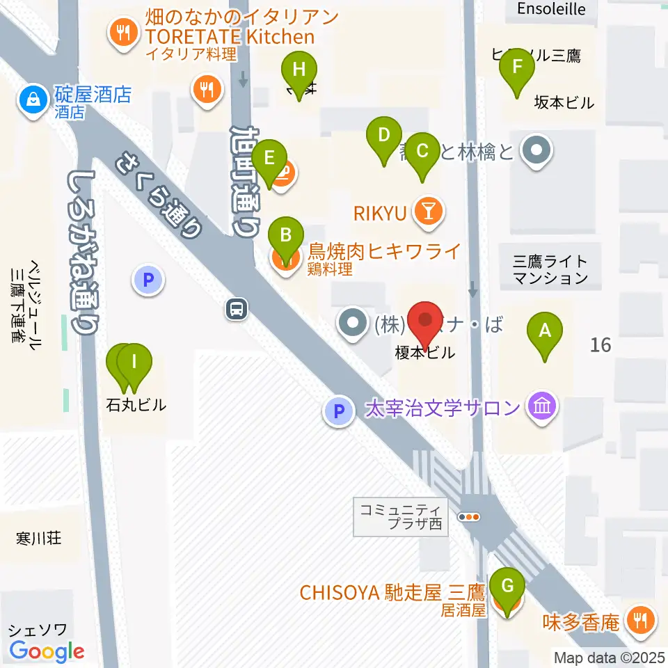 三鷹RI劇場周辺のファミレス・ファーストフード一覧地図