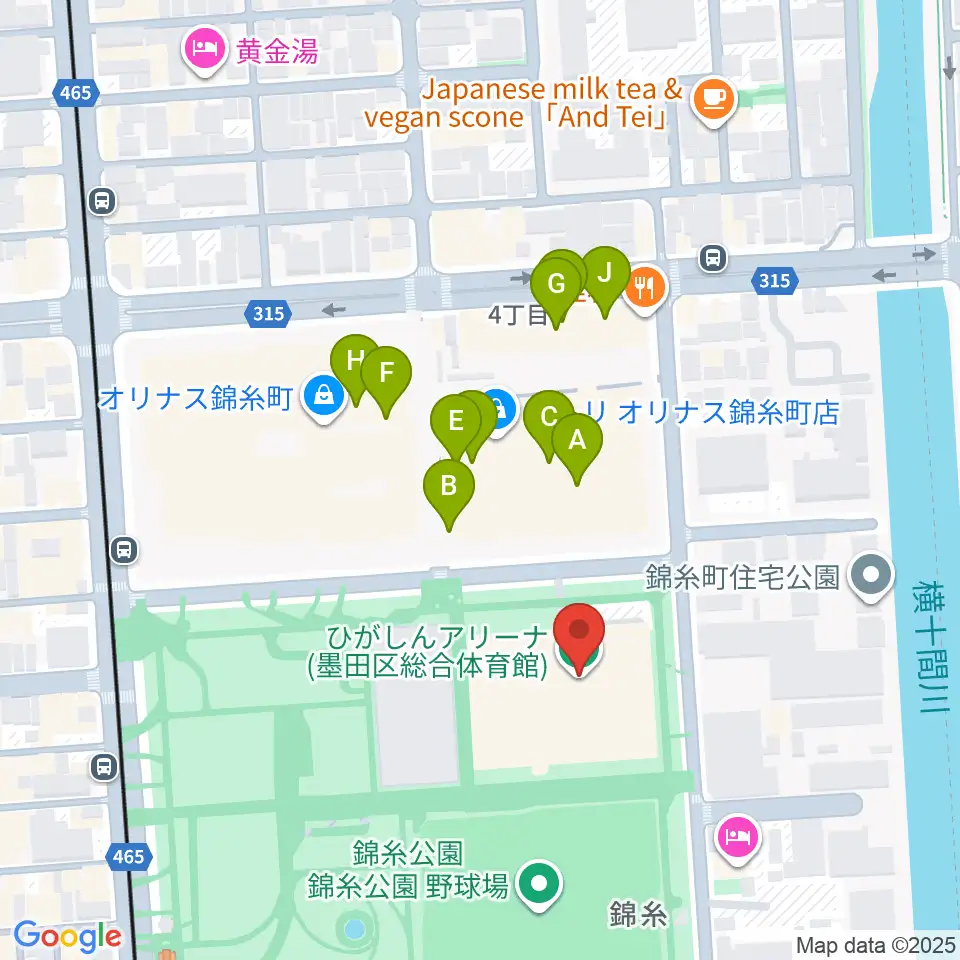 ひがしんアリーナ周辺のファミレス・ファーストフード一覧地図