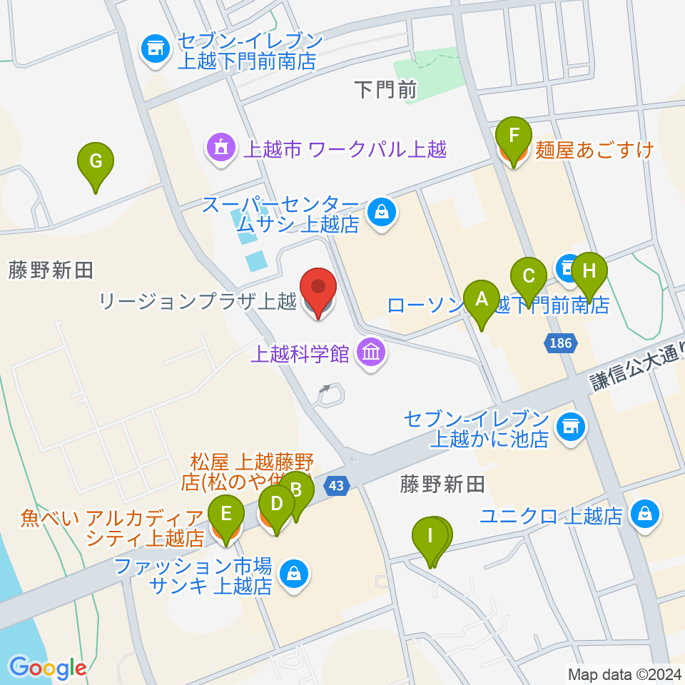 リージョンプラザ上越周辺のファミレス・ファーストフード一覧地図