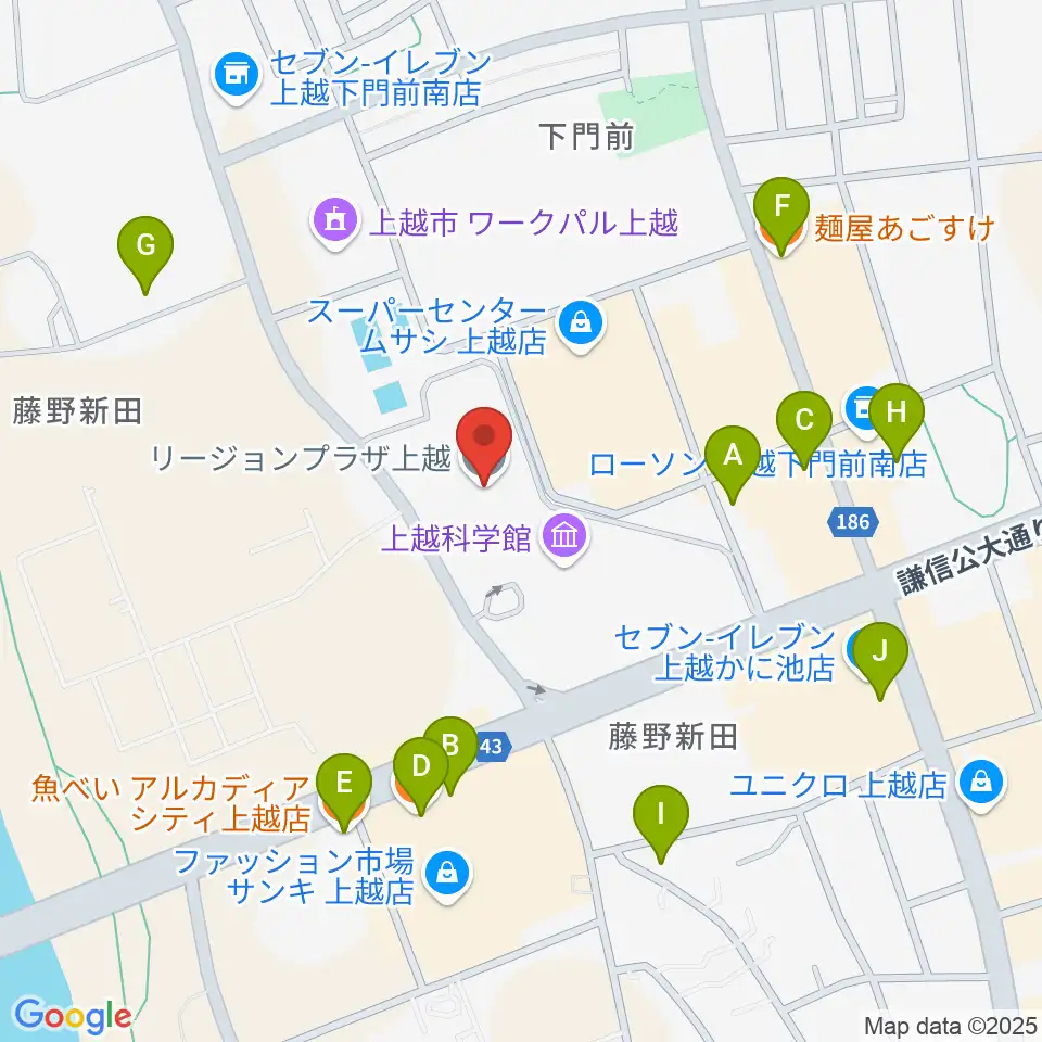 リージョンプラザ上越周辺のファミレス・ファーストフード一覧地図