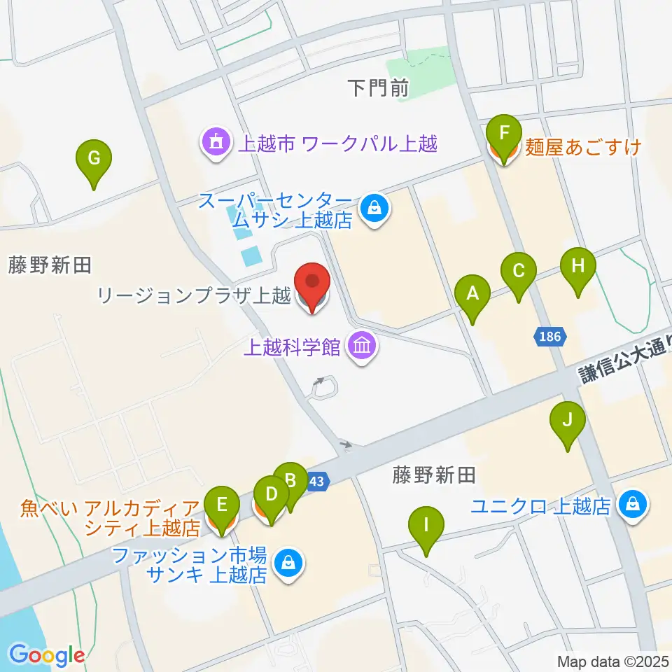 リージョンプラザ上越周辺のファミレス・ファーストフード一覧地図