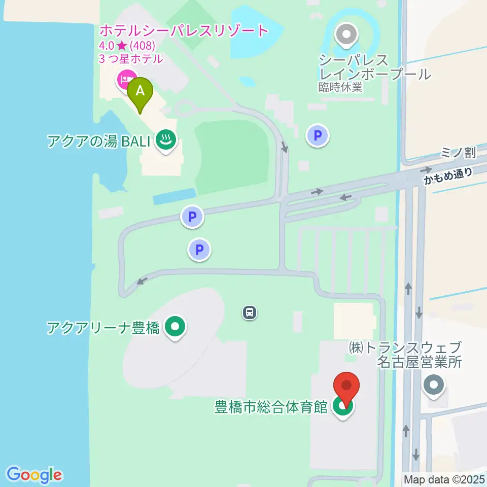 豊橋市総合体育館周辺のファミレス・ファーストフード一覧地図
