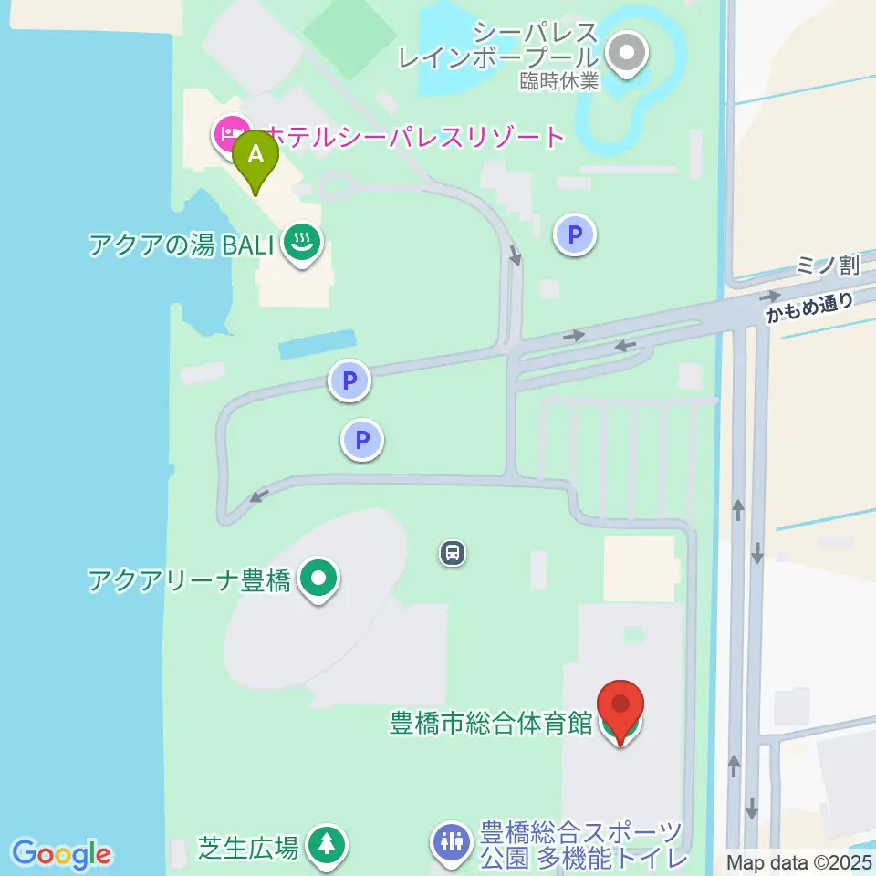 豊橋市総合体育館周辺のファミレス・ファーストフード一覧地図