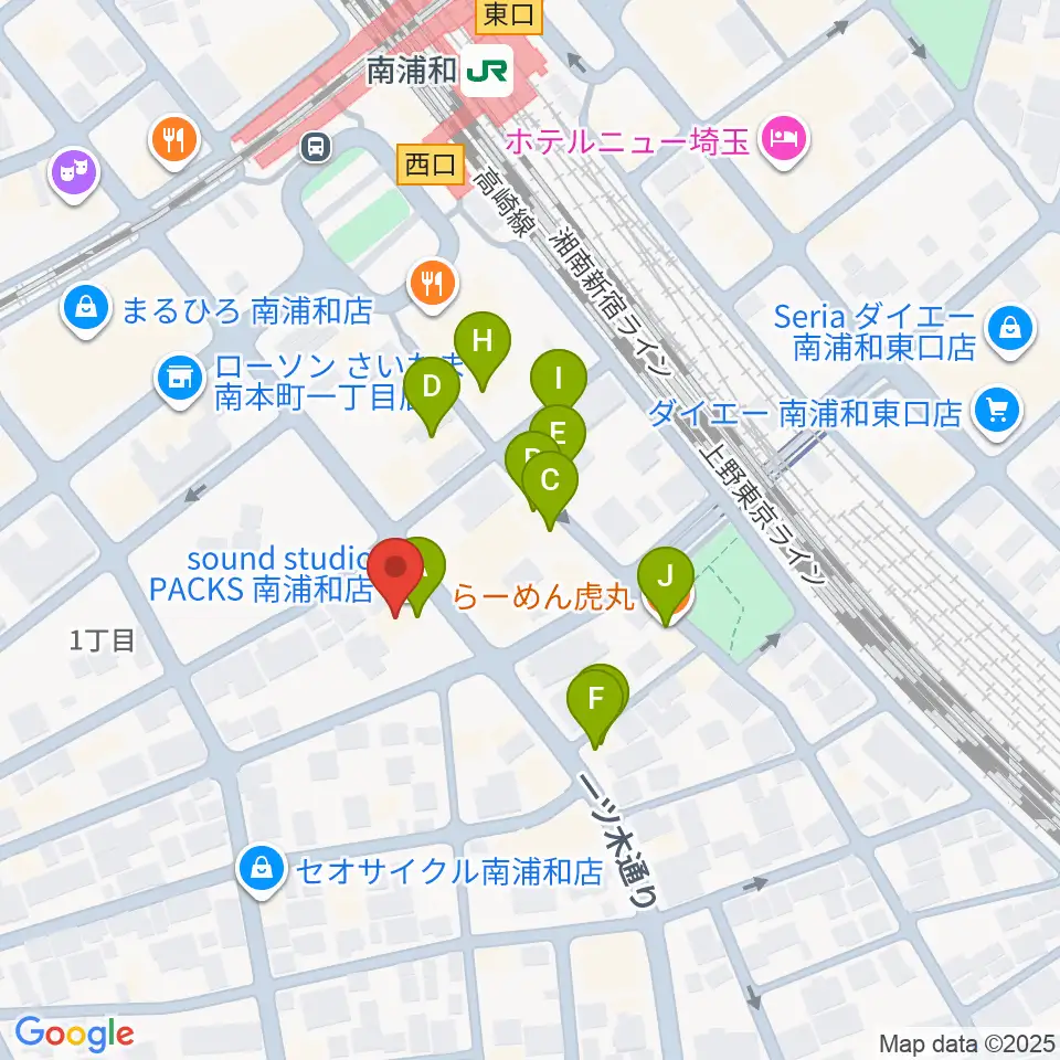 スタジオパックス南浦和店周辺のファミレス・ファーストフード一覧地図
