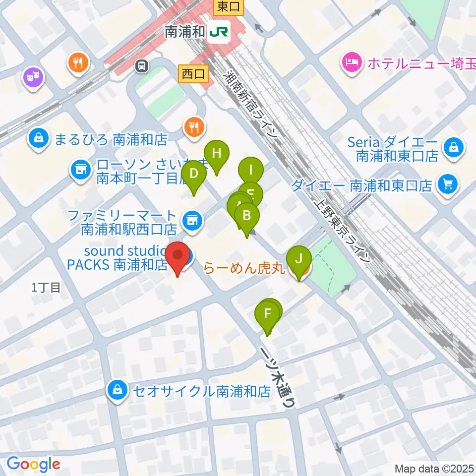 スタジオパックス南浦和店周辺のファミレス・ファーストフード一覧地図