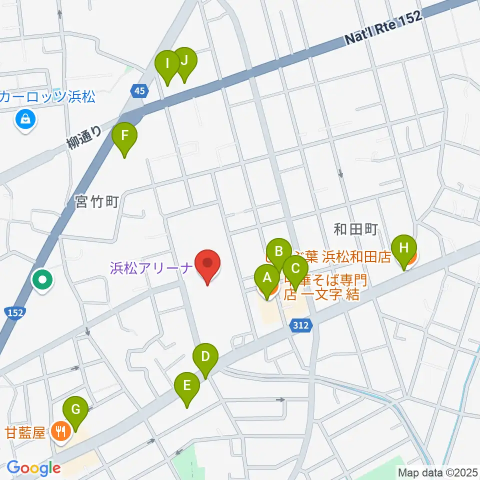浜松アリーナ周辺のファミレス・ファーストフード一覧地図