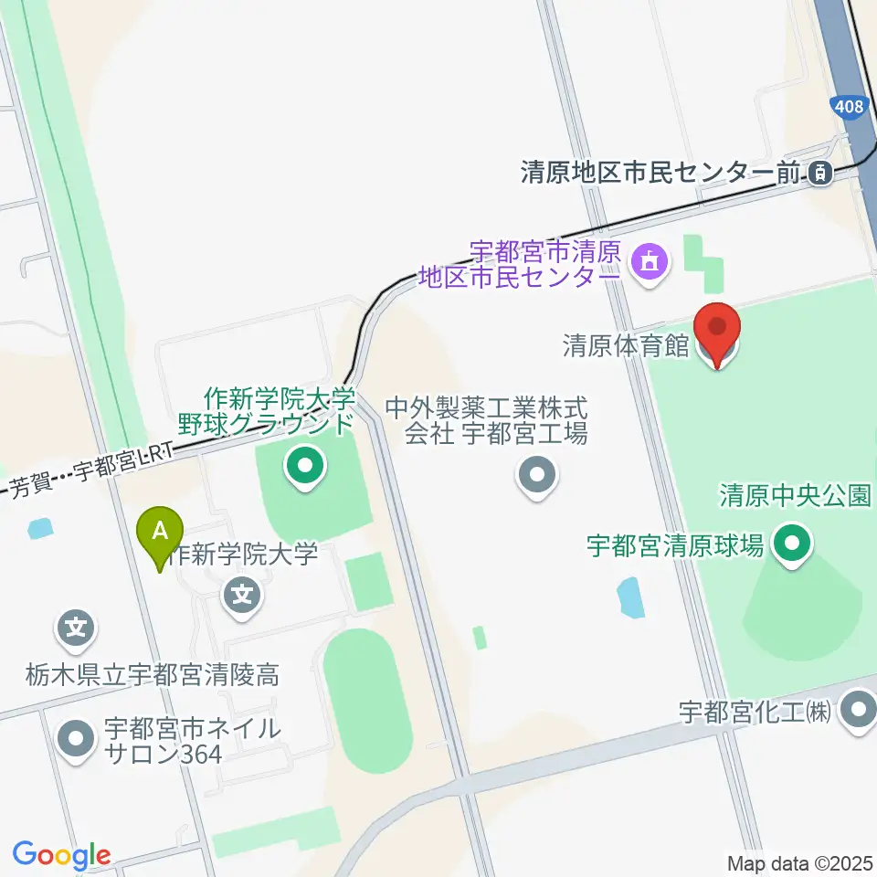 宇都宮市清原体育館周辺のファミレス・ファーストフード一覧地図