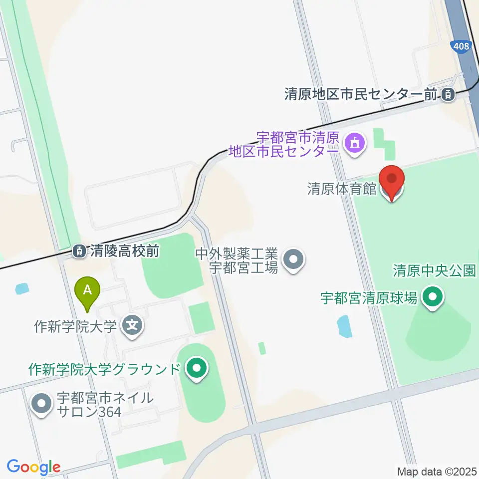宇都宮市清原体育館周辺のファミレス・ファーストフード一覧地図