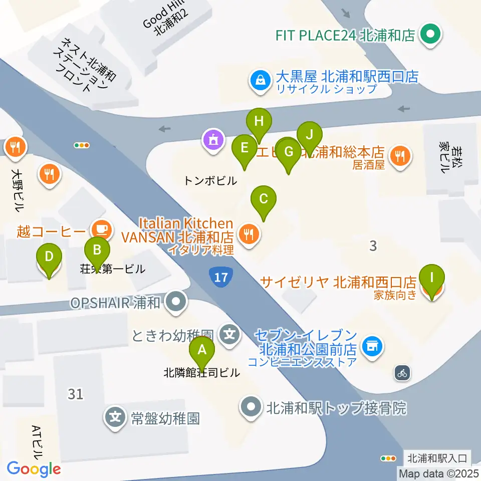 北浦和キャンディー周辺のファミレス・ファーストフード一覧地図