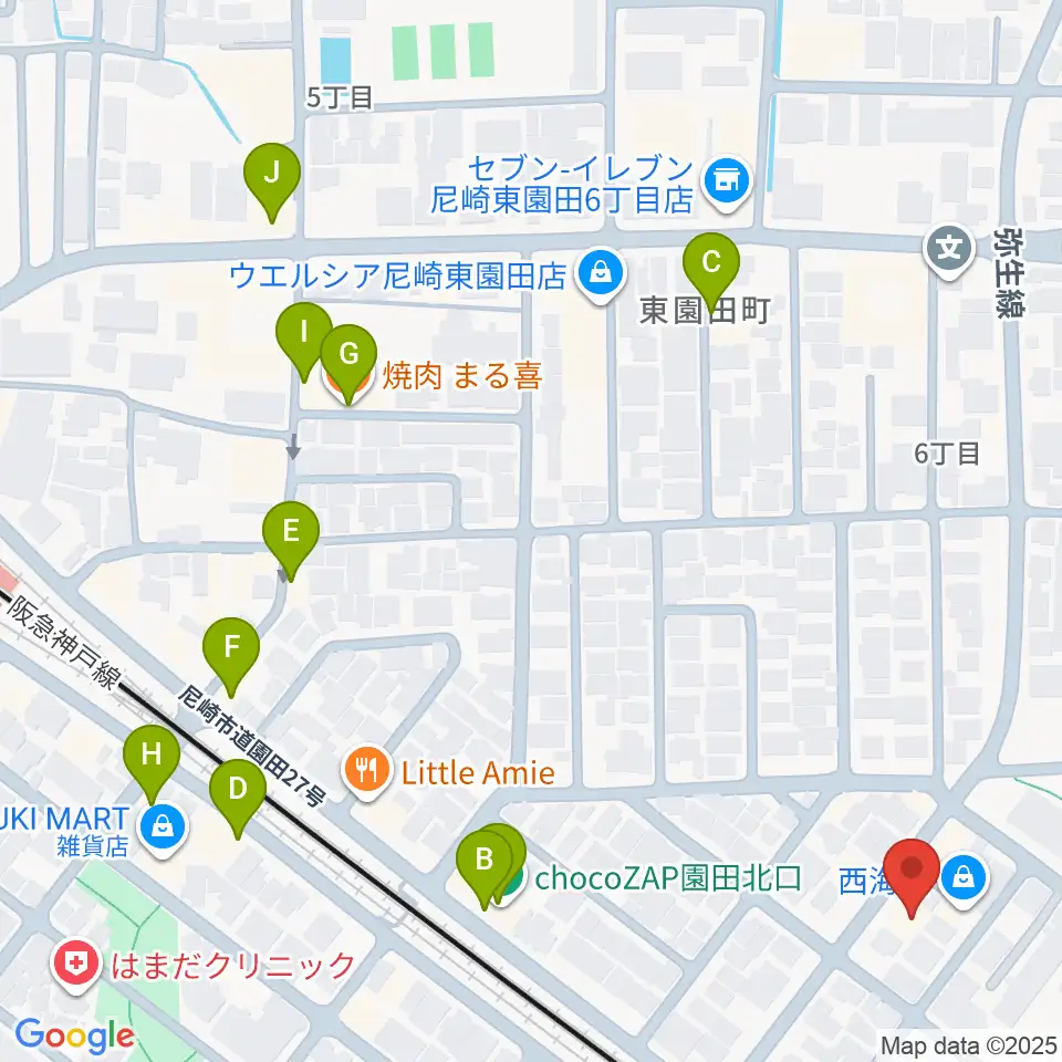 TUNE GUITAR MANIAC周辺のファミレス・ファーストフード一覧地図