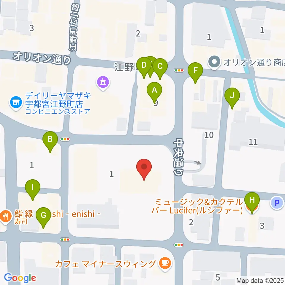 宇都宮市中央生涯学習センター周辺のファミレス・ファーストフード一覧地図