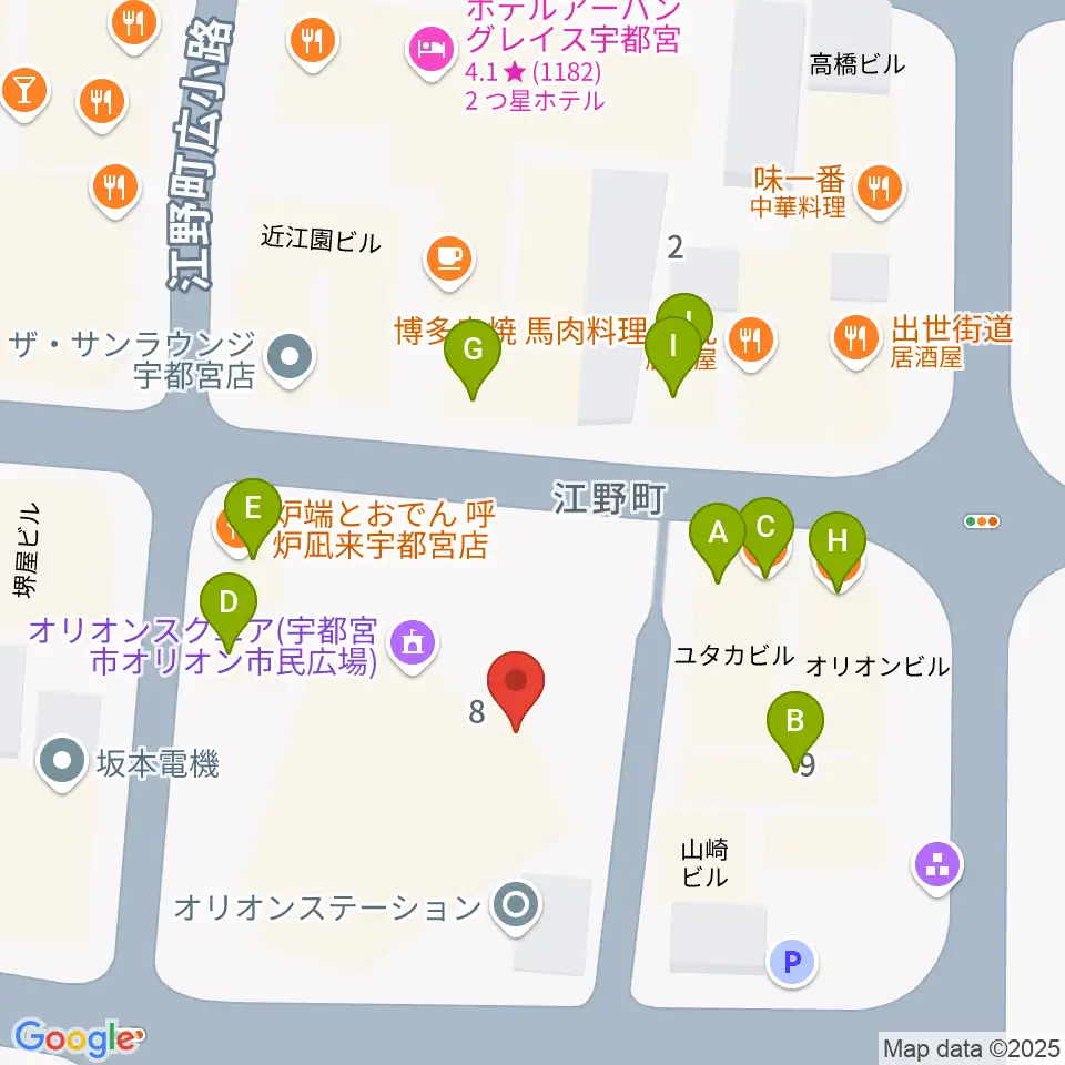 オリオンスクエア周辺のファミレス・ファーストフード一覧地図