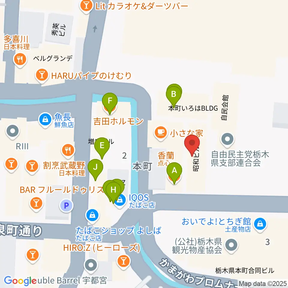 宇都宮Blue・J周辺のファミレス・ファーストフード一覧地図