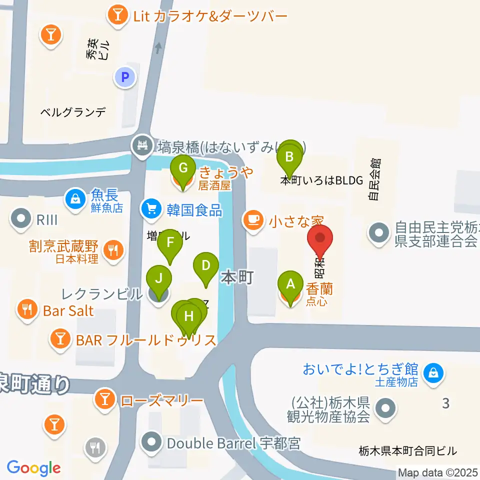 宇都宮Blue・J周辺のファミレス・ファーストフード一覧地図