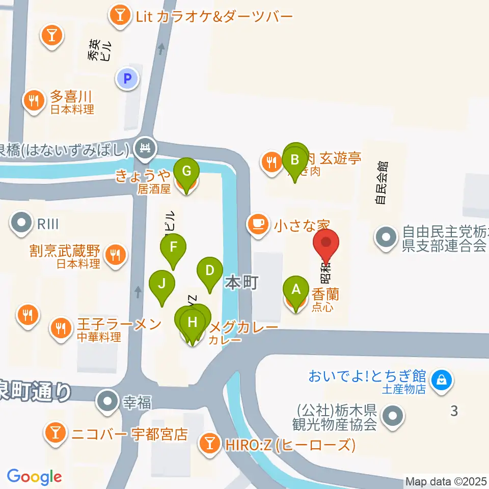 宇都宮Blue・J周辺のファミレス・ファーストフード一覧地図