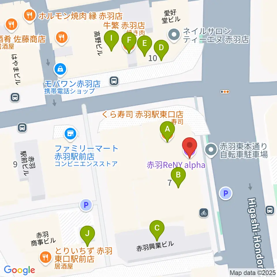 赤羽レニーアルファ周辺のファミレス・ファーストフード一覧地図
