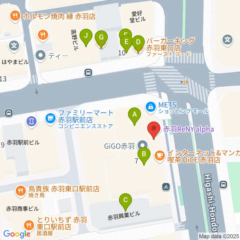 赤羽レニーアルファ周辺のファミレス・ファーストフード一覧地図