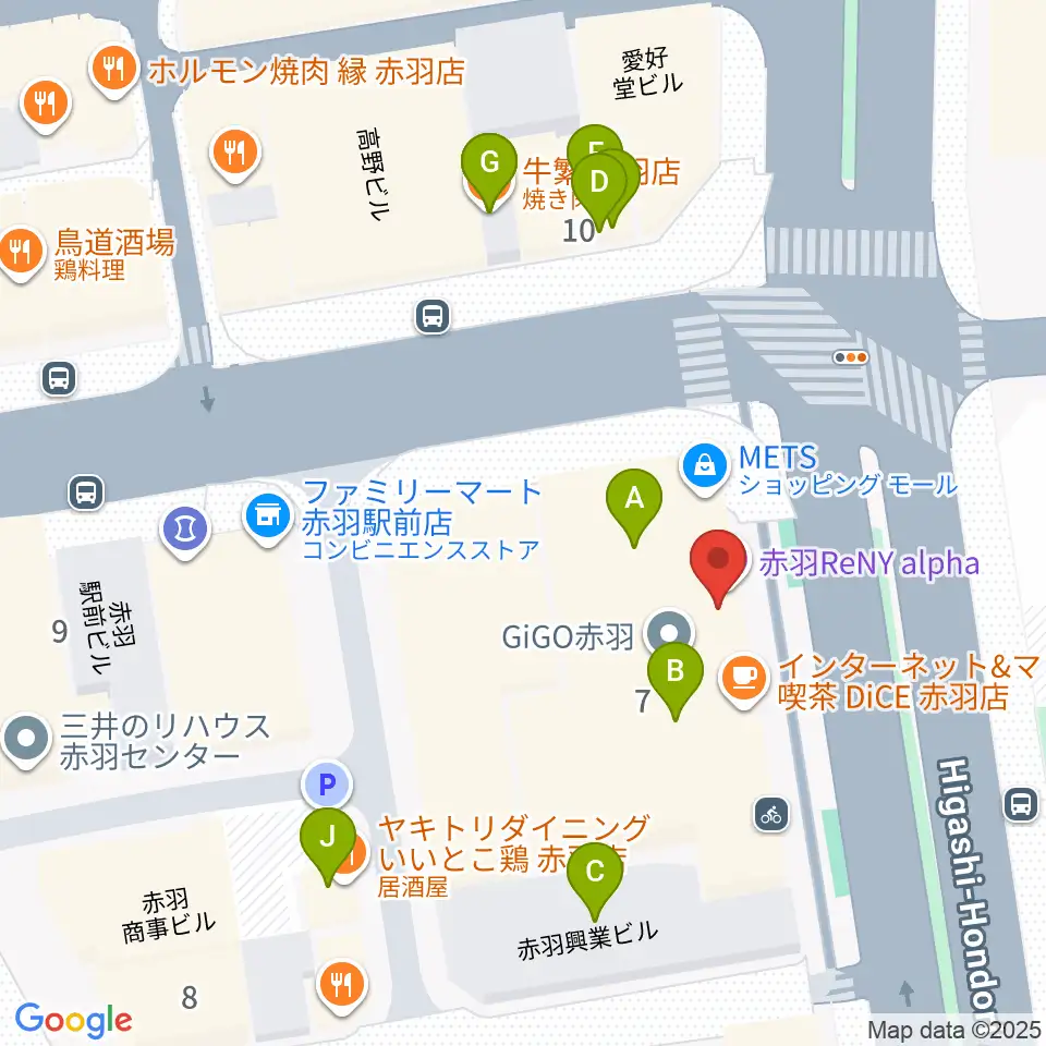 赤羽レニーアルファ周辺のファミレス・ファーストフード一覧地図