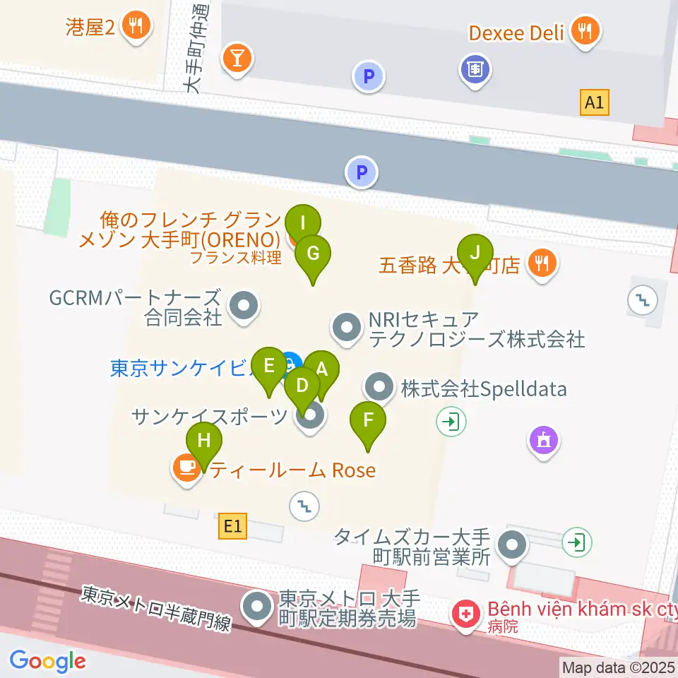 ヤマノミュージックサロン大手町周辺のファミレス・ファーストフード一覧地図