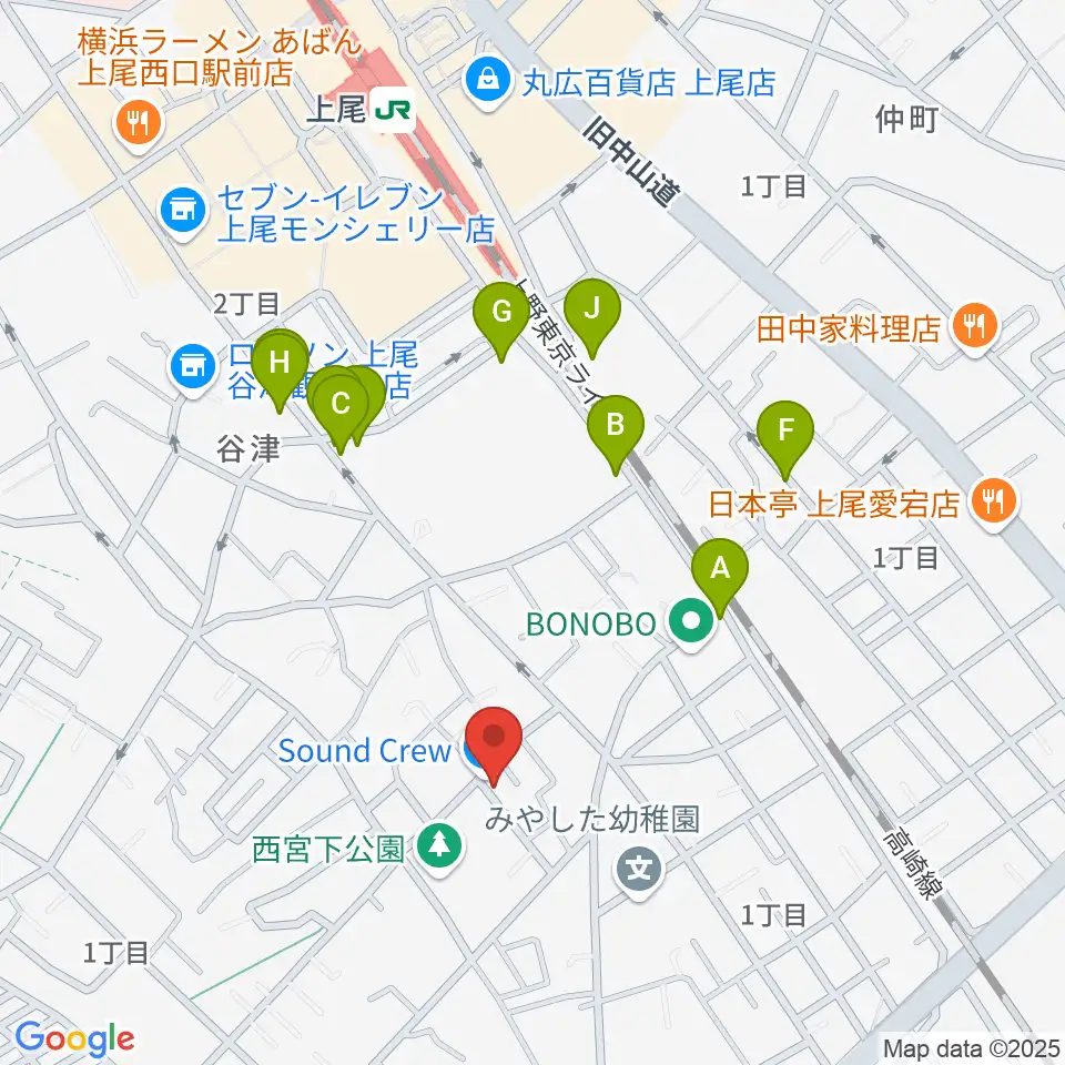 STUDIO SOUND CREW周辺のファミレス・ファーストフード一覧地図